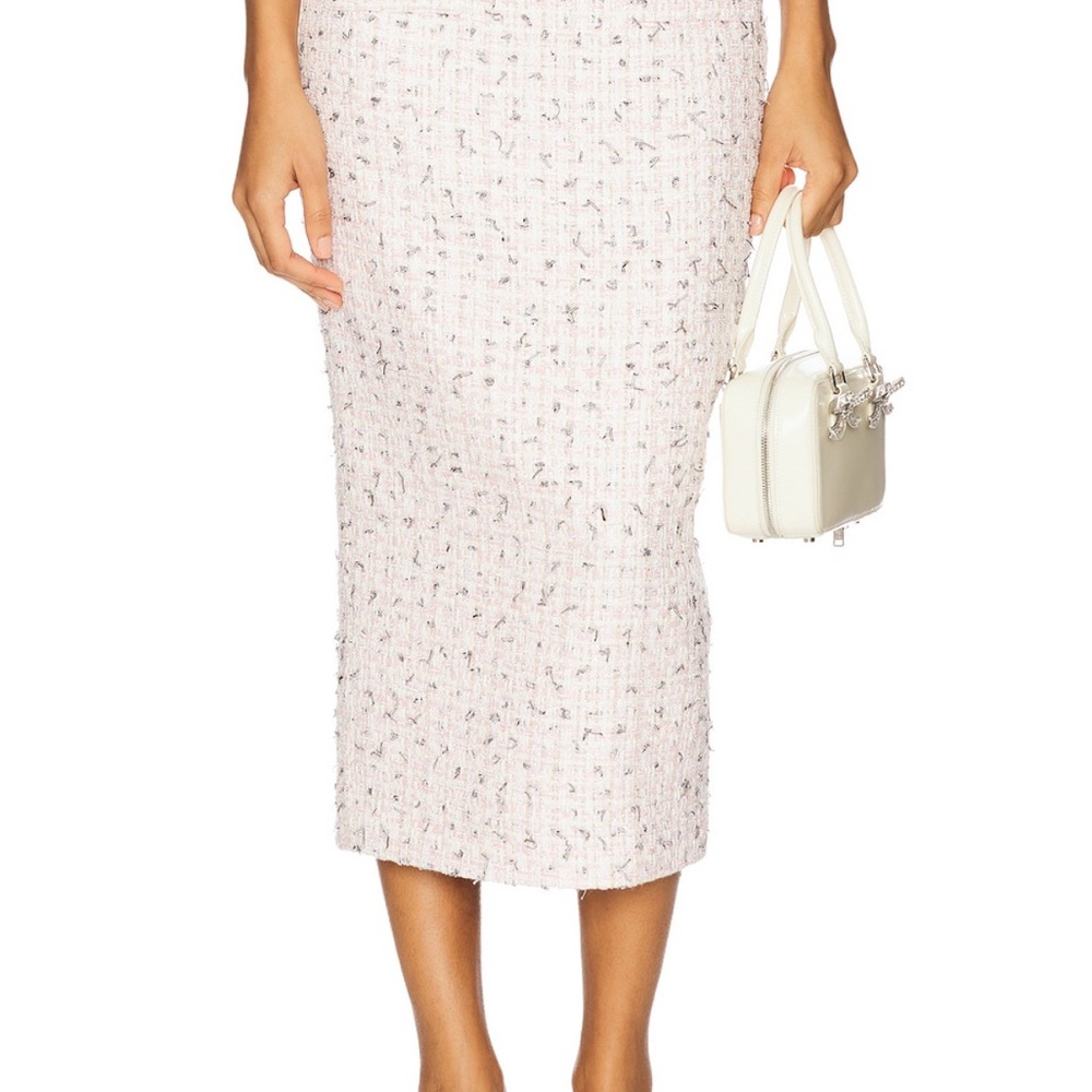 Self Portrait 2025 S/S Boucle Pearl Elegant Pink Tweed Midi Skirt US2/UK6